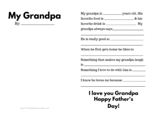 Interior of Grandpa's Free Printable Father's Day Cards