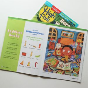 Magazines by Highlights for toys in car seat