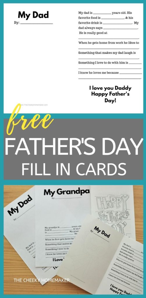 Free Father's Day cards to color in